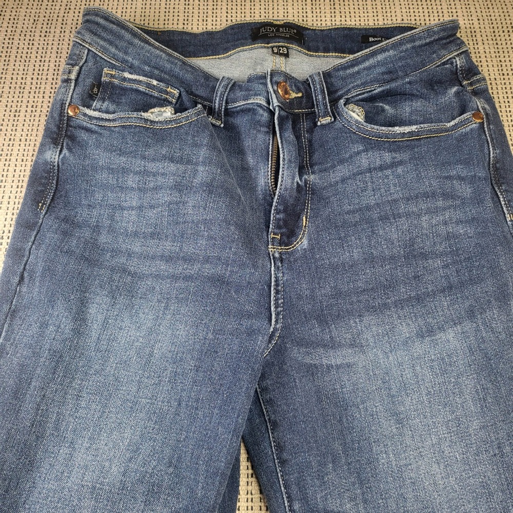Judy Blue Jeans Womens 9/29 Blue Bootcut Distressed Medium Wash Mid Rise Denim